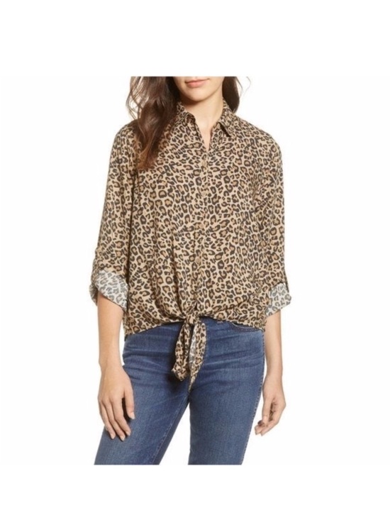 beachlunchlounge Tops - beachlunchlounge Leopard Print Button-Down Shirt in Brown